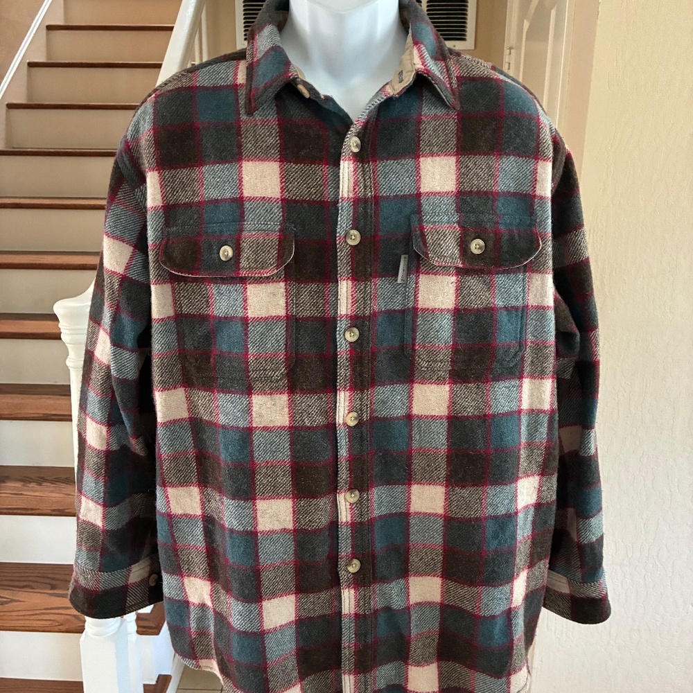 NICE Woolrich Plaid Wool Blend Heavy Shirt Jacket Button Up Mens XL